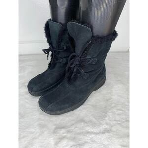 BareTraps Women's Faux Fur Lined Boots Sz 8.5M Leather Suede Winter Mid Calf